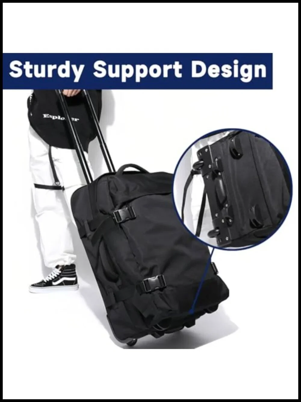 Rolling Duffle Bag with Wheels, 60L Travel Suitcase, 900D Nylon, Telescopic
